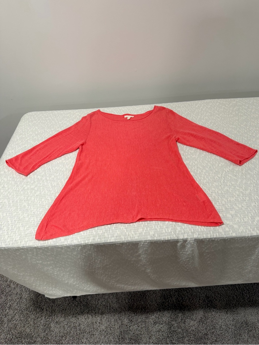 Eileen Fisher M 100% Linen Coral Swing Sweater Asymmetrical Hem